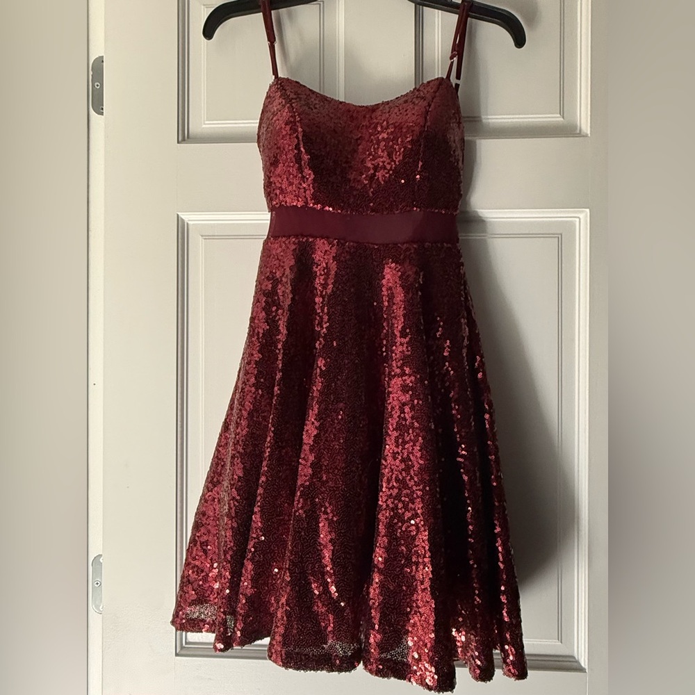 Elegant Burgundy Sequin Kids Dress